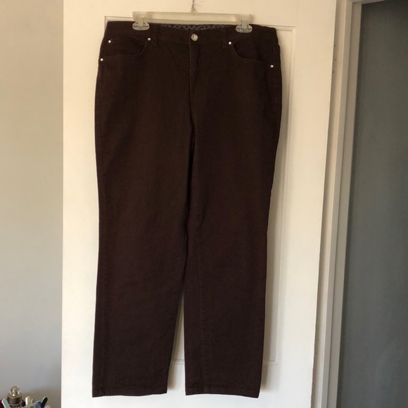 COPY - JM collection,cocoa brown jeans. Straight leg.‎ Size 12 Shirt. Embellish… - Picture 1 of 8